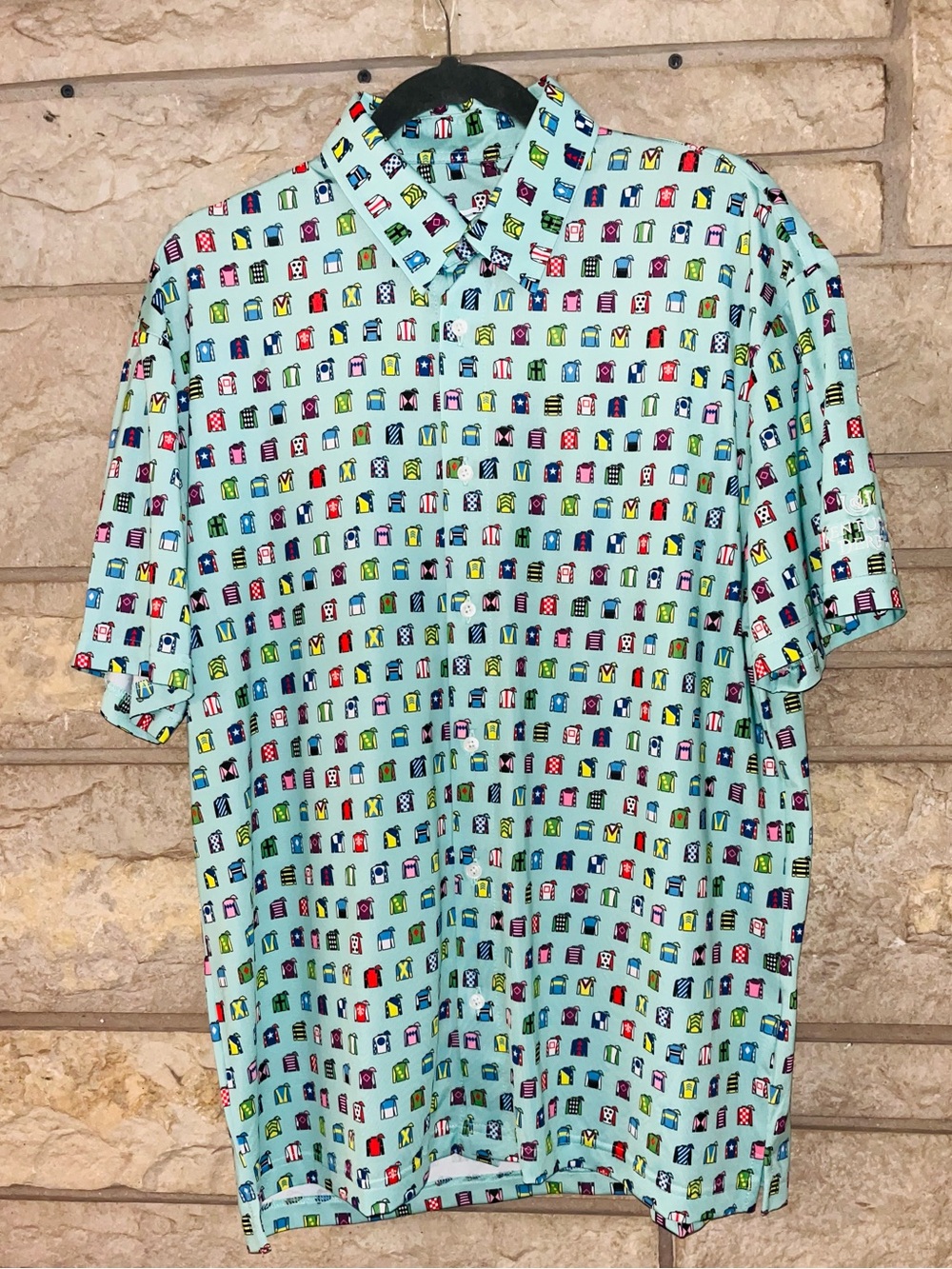 Fanatics Kentucky Derby Jockey Jerseys Shirt Short Sleeve EUC Mint/Multi Rare LG